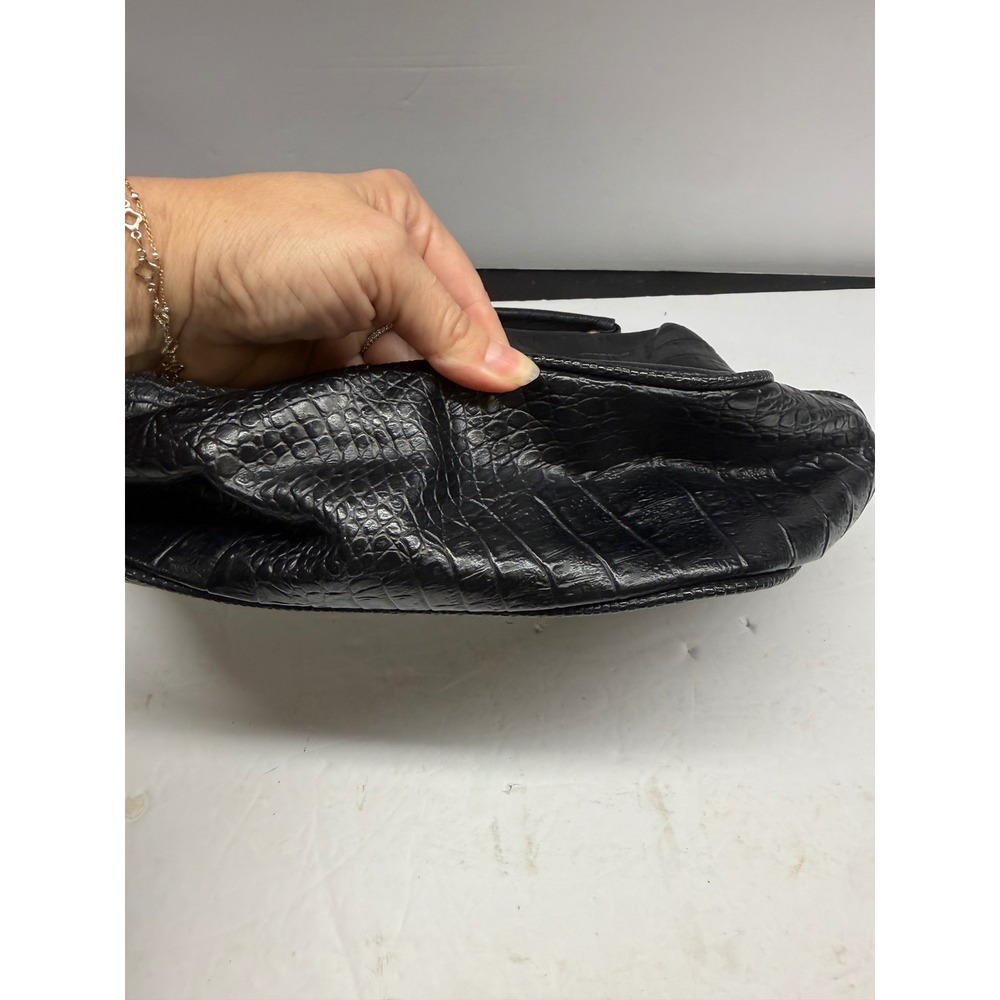 Vintage Black Embossed Patchwork Handbag Crocodile Ostrich Lizard Top Handle Bag - Picture 9 of 15